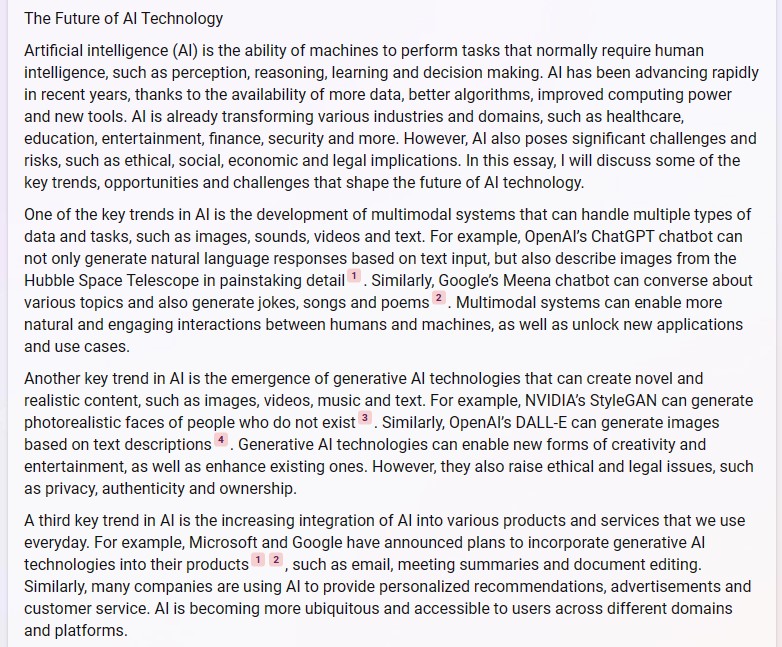 Microsoft Bing AI essay writer