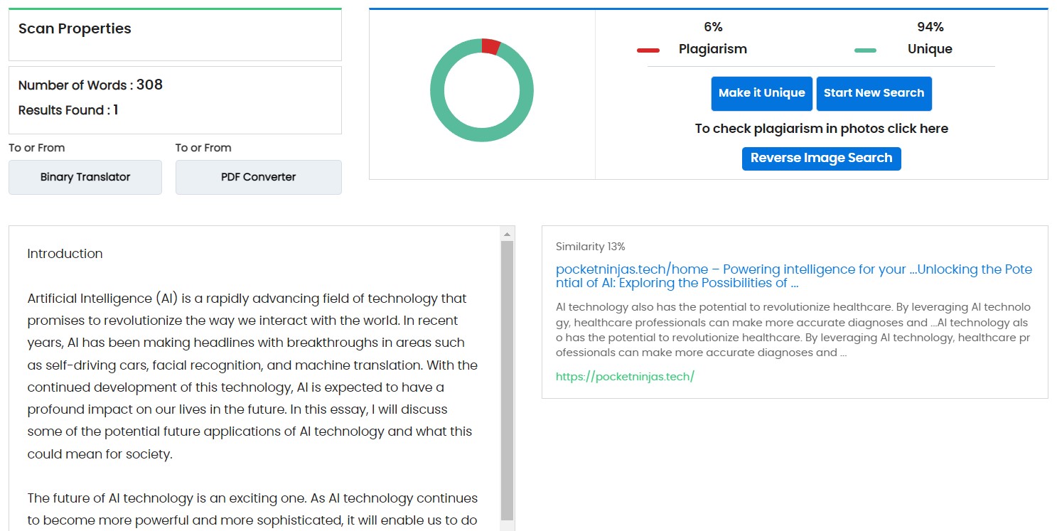 Rytr plagiarism check results