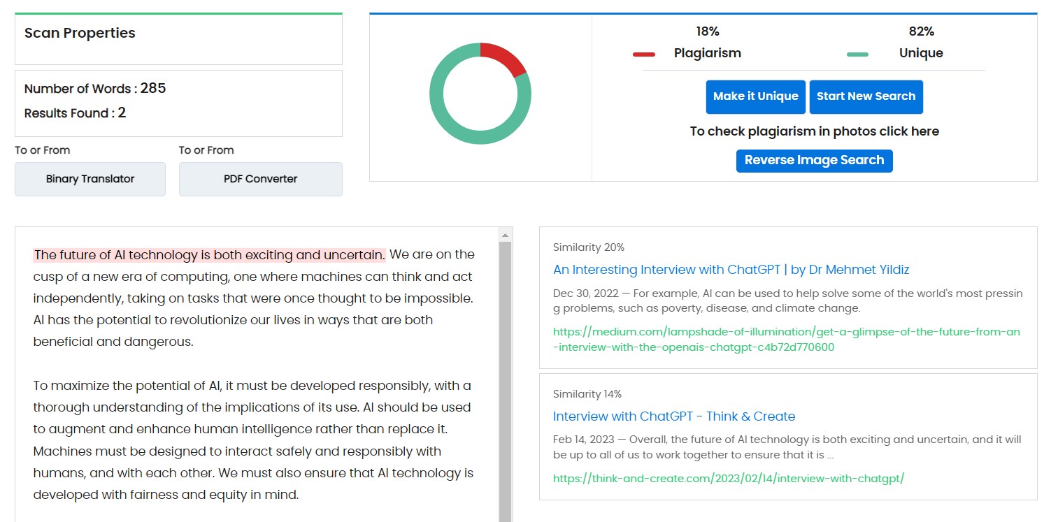 Wordtune generated text plagiarism results